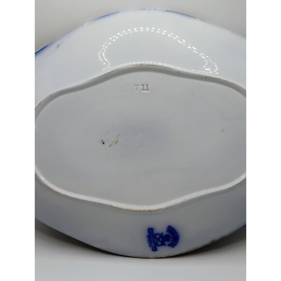 ANTIQUE CONWAY FLOW BLUE OVAL PLATE WITH EXTRAVAGANT PATTERN~10 3/4" LONG X 8" W - Picture 14 of 15